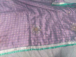 Elegant Purple Checked Saree With blouse