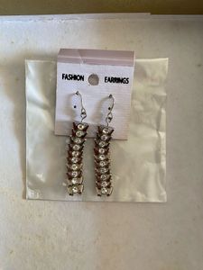 New Silver Crystal Long Dangler Earrings