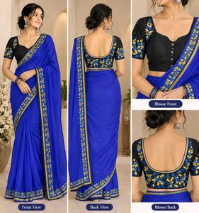 Royal Blue Saree with Embellished Blouse