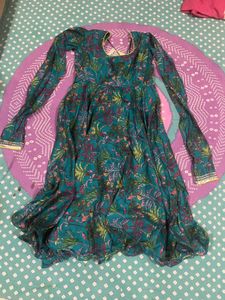 Beautiful Teal Floral Anarkali Kurta Set