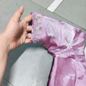 Shimmering Pink Embellished Saree with  stiched bl