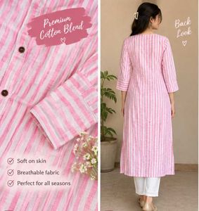 Pink Striped Cotton Kurta for Women