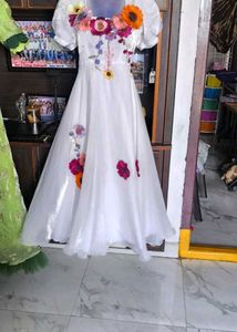 White Embroidered Floral Gown