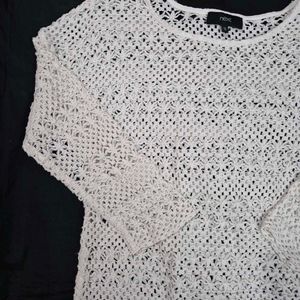 oversized White Crochet Knit  Top/ short dress