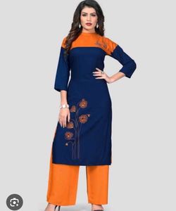 Free Duppta With Unstitched Orange Contrast Blue