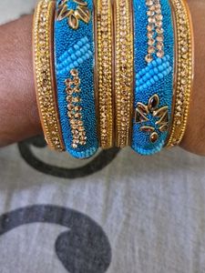 Blue & Gold Embellished Bangle Set