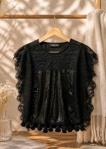 Sparkling Black Lace Tunic Top