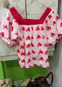 Cute Pink Heart Print Top