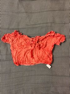 Coral Off-Shoulder Smocked Top