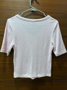 Light Pink Ribbed V-Neck T-Shirt