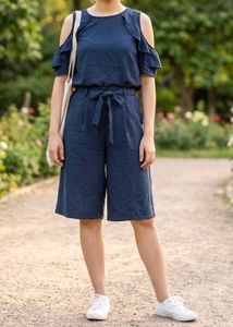 Women's Navy Cold Shoulder Cord Set