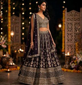 Elegant Purple Embroidered Lehenga Set