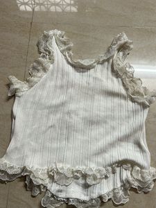 Cute Lace Trimmed White Tank Top