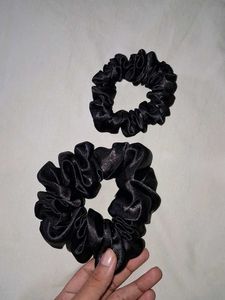 Satin Black Scrunchies Set