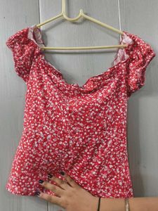 Red Floral Off-Shoulder Top