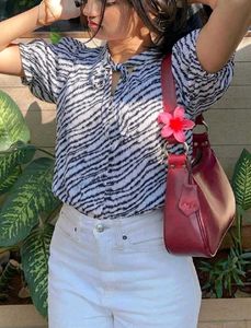New with tag Korean Stylish Zebra Print Bow Blouse