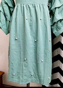 Pluss Green Olive Ruffled Sleeve Dress
