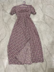Purple Floral Print Midi Dress