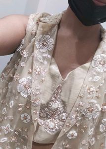 Embellished Beige Kurta Set with Jacket