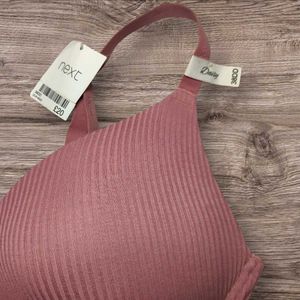 Next Pink Ribbed Lace Padded Bra