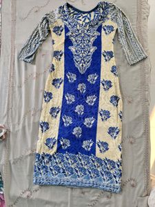 Straight Blue Velvet Kurta