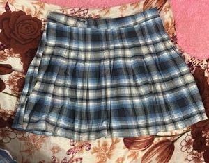 Cute korean style blue checked skirt