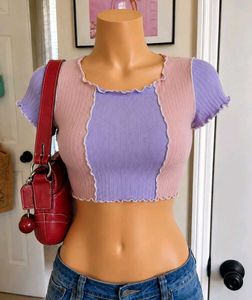 Y2k Vintage 2000s Pastel Ribbed Crop Top/ Baby Tee
