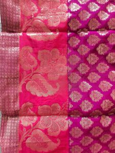 purple benarasi kurti with pink zari work border
