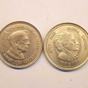 UNC ₹5 Jawaharlal Nehru & Indira Gandhi Coin Combo
