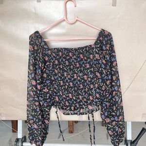Floral Print Ruched Crop Top