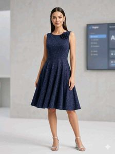 Navy Blue Shimmer Flare Dress ✨ | Party Wear Midi