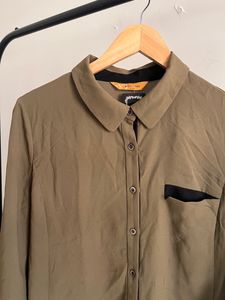 Olive Green Button-Up Tunic Shirt
