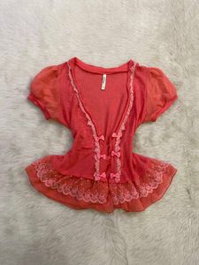 Sheer Ruffle &amp; Bow Top
