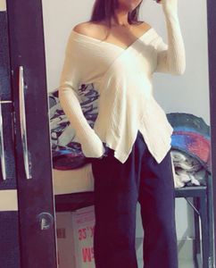 Off-Shoulder Cream Knit Top