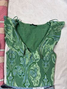 Zara Boho Ruffle Paisley Print Top