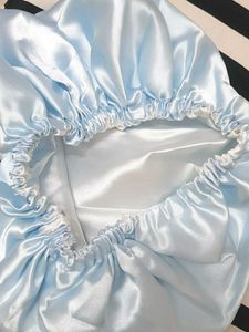 Light Blue Luxury Satin Bonnet Cap