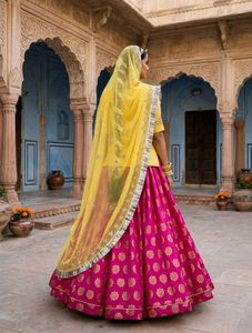 Vibrant Yellow &amp; Pink Lehenga Choli