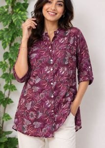 Floral Print Collared Tunic Top