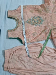 Peach Chanderi Silk Full Flair Gown with Leggings