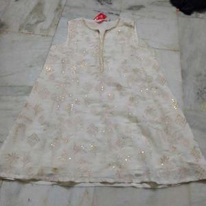 Elegant White short Kurta with Gold Embellishments