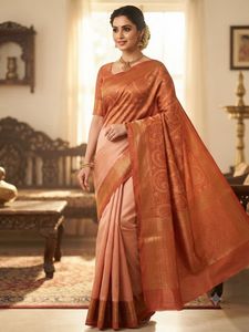 Banarasi Katan Pure Silk Saree (Rust & Peach)