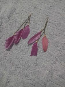 Boho Pink Feather Dangle Earrings