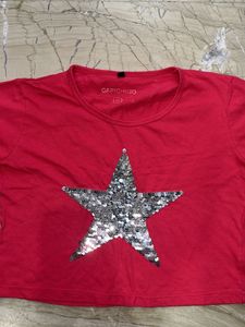 Red Sequined Star Cropped Tee