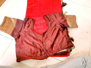 Red Saree with Blouse tailor stiched 40