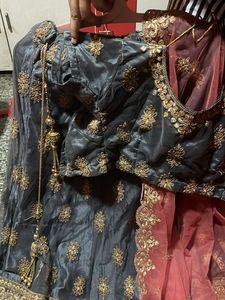 Exquisite Embroidered Grey Lehenga Skirt