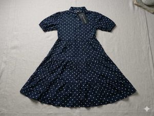 Navy Blue Polka Dot Midi Dress