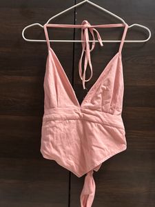 Pink Halter Neck Backless Top🩷