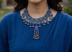 Stunning Blue Oxidized Choker Necklace