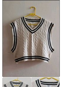 Cream Cable Knit V-Neck Vest