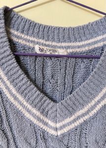 Light Blue Cable Knit V-Neck Sweater